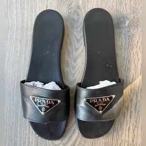 Prada Black Leather Slides